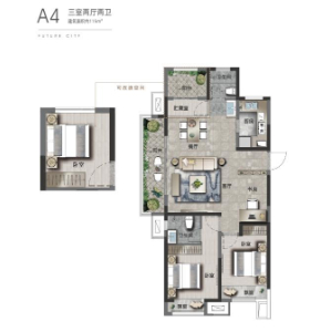 高层A4户型-3室2厅2卫-115.0㎡